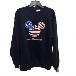 VTG Walt Disney World Sweatshirt Embroided USA Flag Mickey Design- L